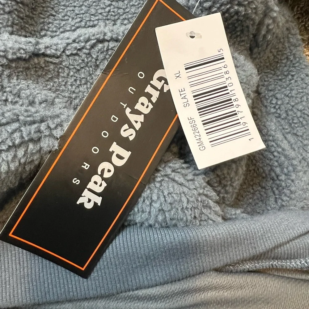 Grays Peak Outdoors Men’s Slate Blue Sherpa Fleece Pullover Jacket XL NEW Button
